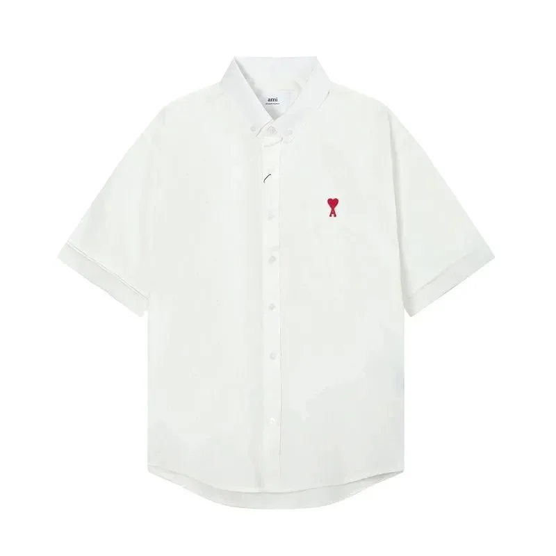Ami Paris Ami Paris White AM Heart Logo Short Sleeve Shirt White - 1
