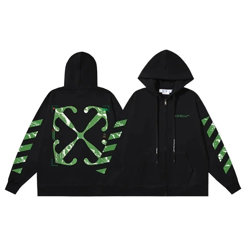 Off-White Off-White Arrow Black/Green Zip-Up Hoodie Black - 1