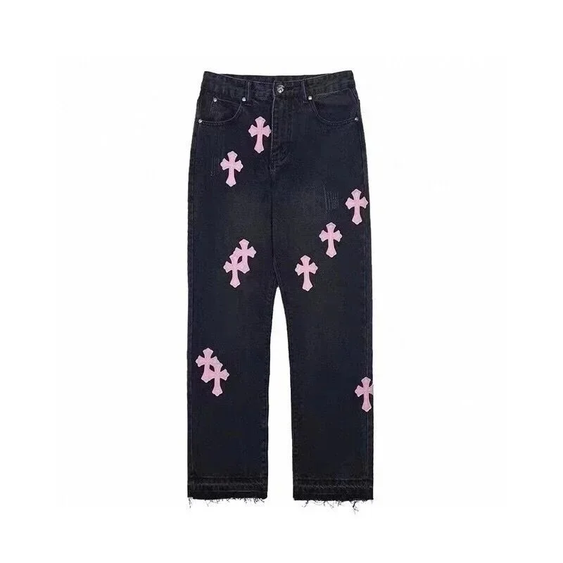 Chrome Hearts Chrome Hearts Pink Cross Denim Jeans Black - 1