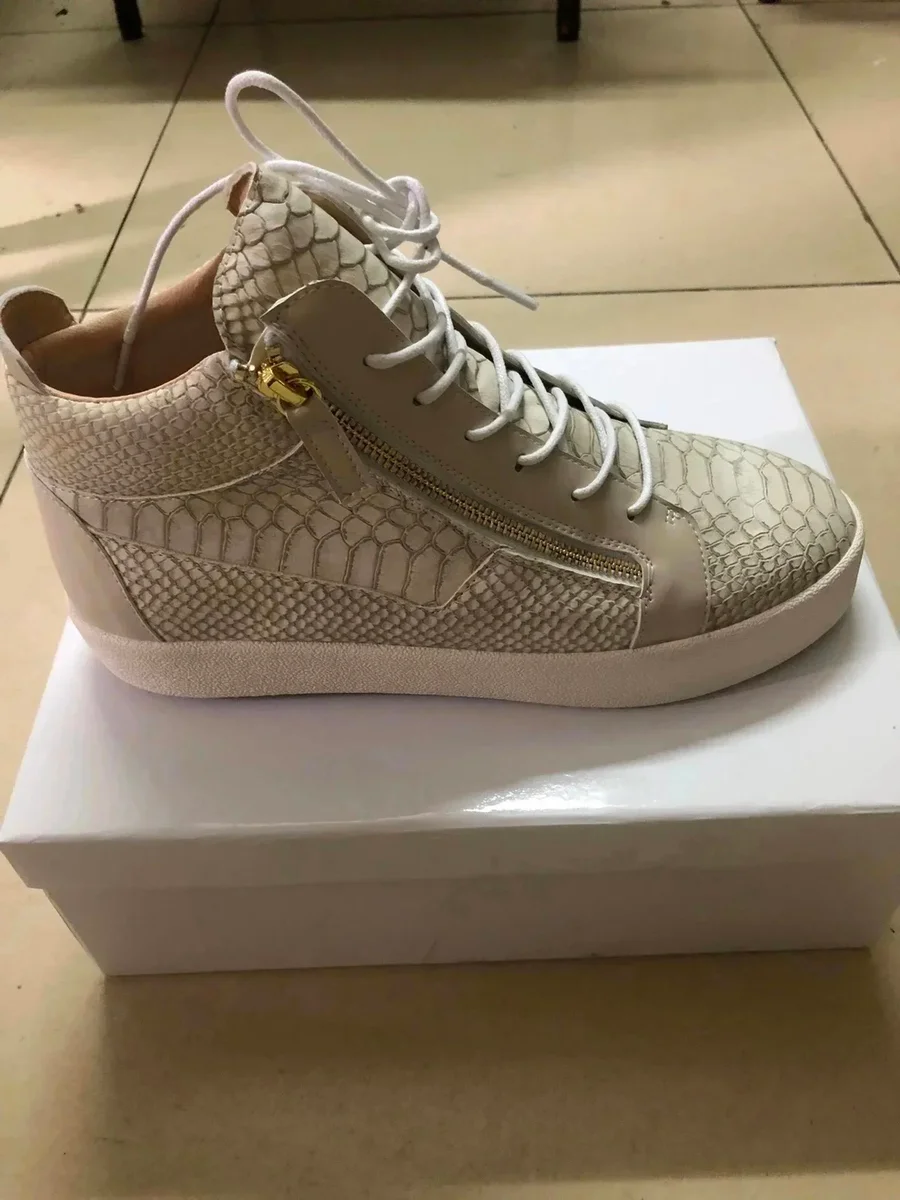 Armani Giorgio Armani Snake Skin High Top Sneakers Beige - 1