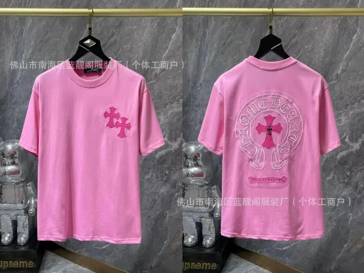 Chrome Hearts Chrome Hearts Cross Embroidered Pink T-Shirt Pink - 1