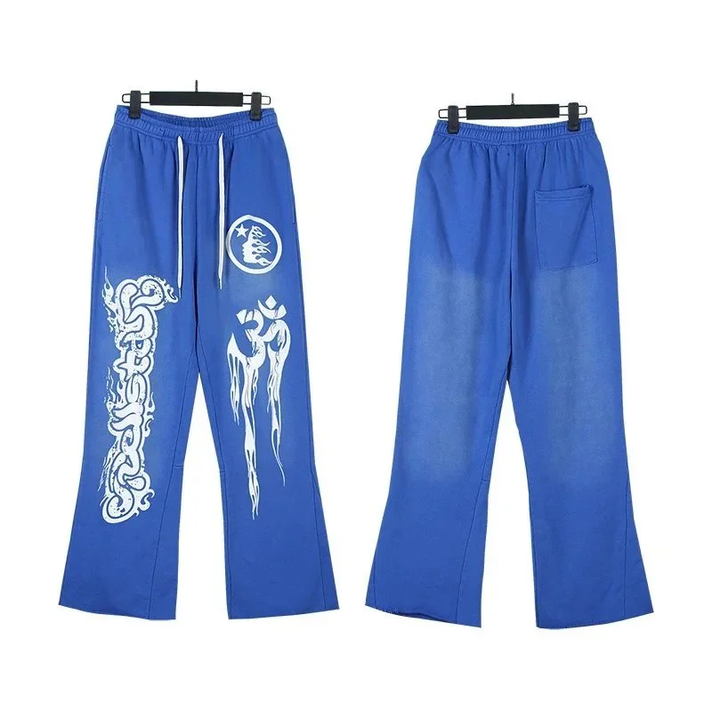 Other Blue 728 Washed Denim Sweatpants with White Graphic Print Blue - 1
