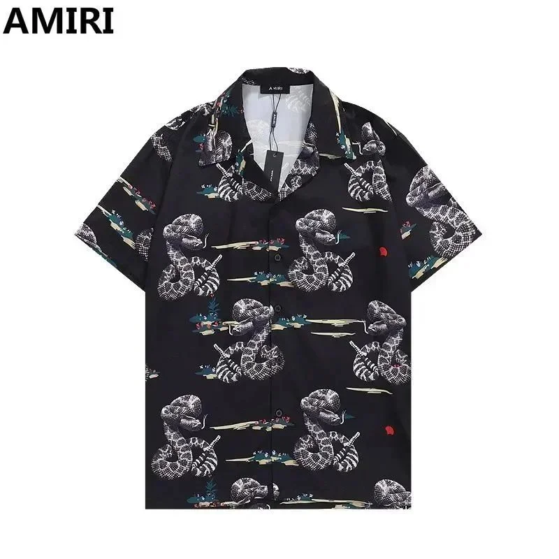 Amiri Amiri Snake Print Short Sleeve Shirt Black Casual Black - 1