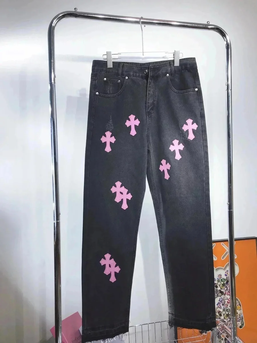 Chrome Hearts Chrome Hearts Cemetery Cross Pink Cross Denim Jeans Grey - 1