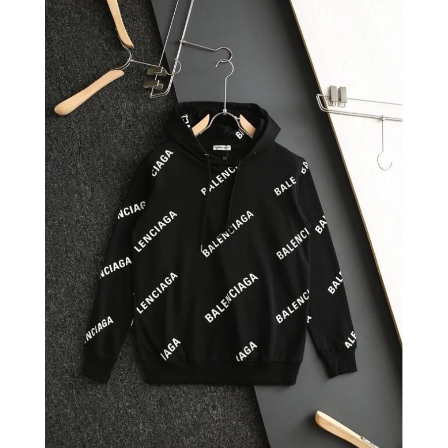 Balenciaga Balenciaga All-Over Logo Hoodie Black Black - 1