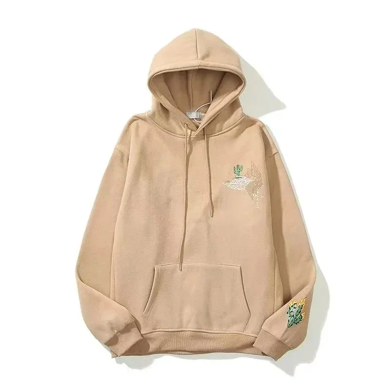 Other Unisex Beige Cactus Embroidery Hoodie Beige - 1