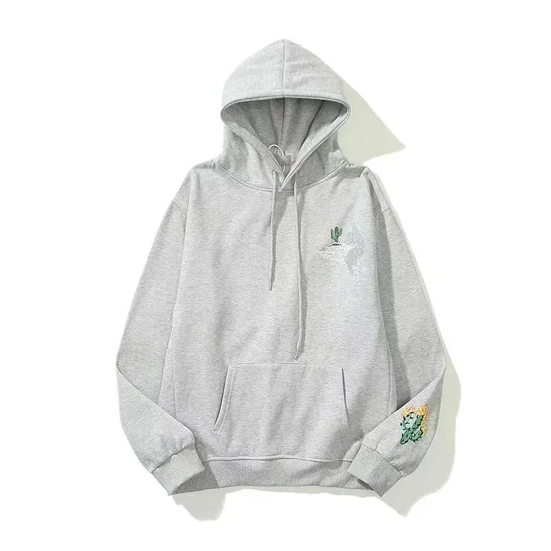 Other Unisex Grey Cactus Print Hoodie Sweatshirt Grey - 1