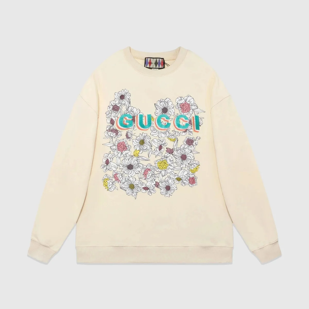Gucci Gucci Floral Logo Crewneck Sweatshirt Cream - 1