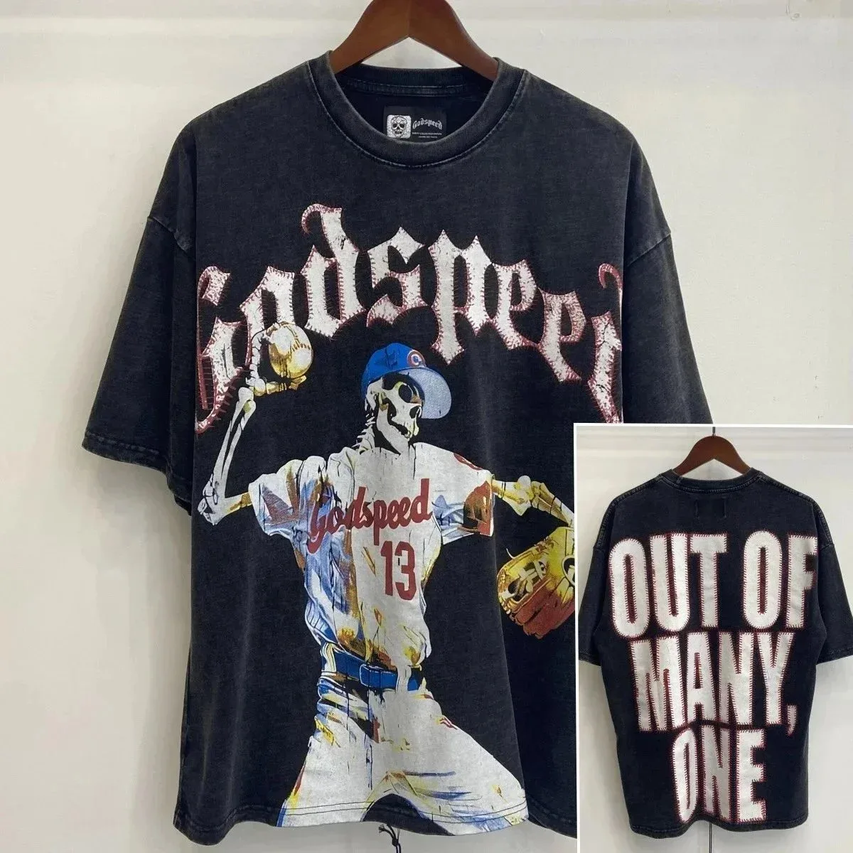 Godspeed Godspeed GS9916 Black Baseball Print T-Shirt Black - 1