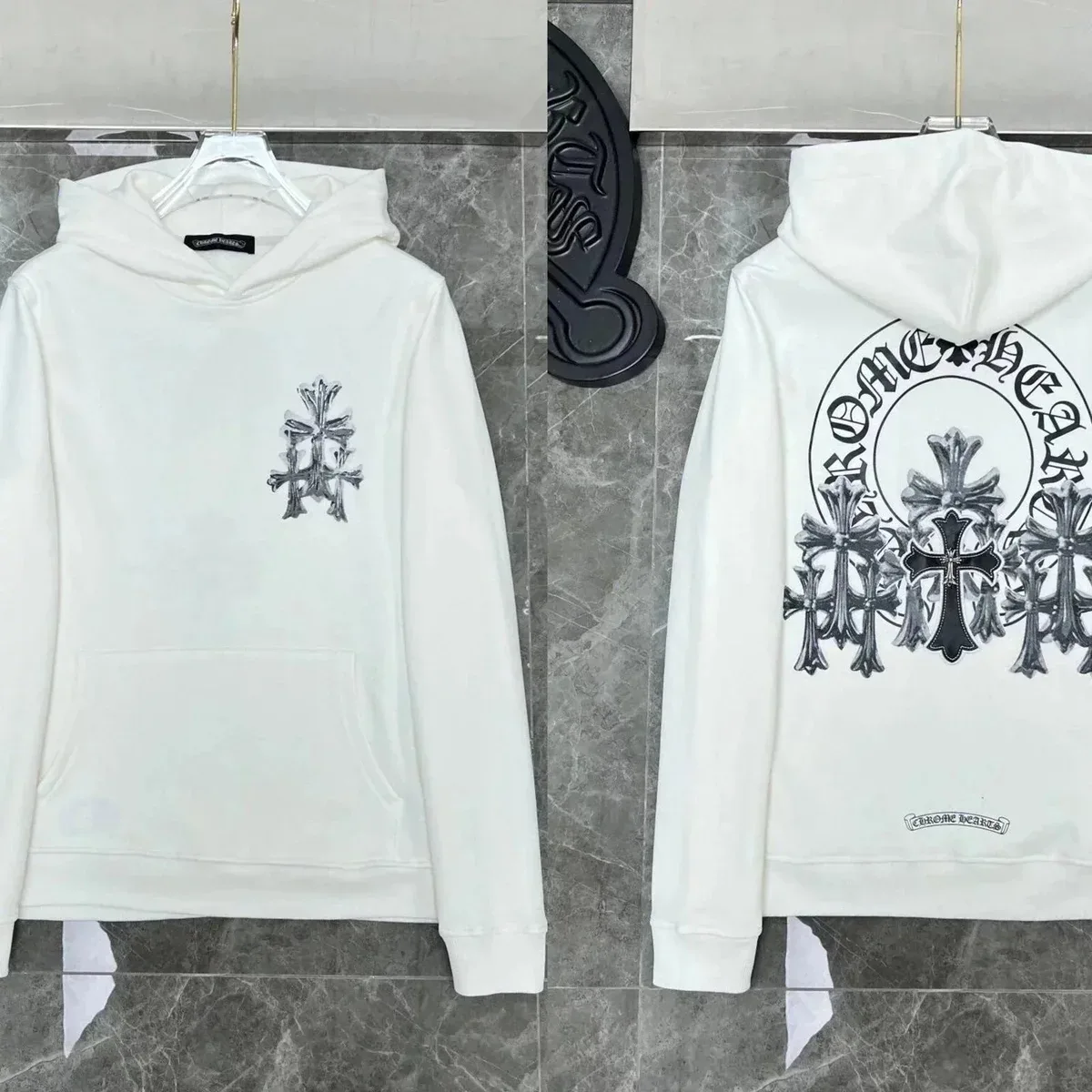 Chrome Hearts Chrome Hearts White Cross Embroidered Hoodie White - 1