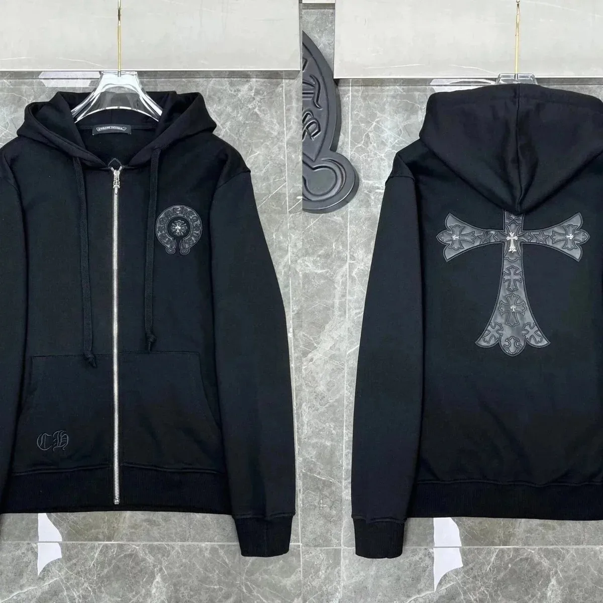 Chrome Hearts Chrome Hearts Cross Embroidered Zip-Up Hoodie Black Black - 1