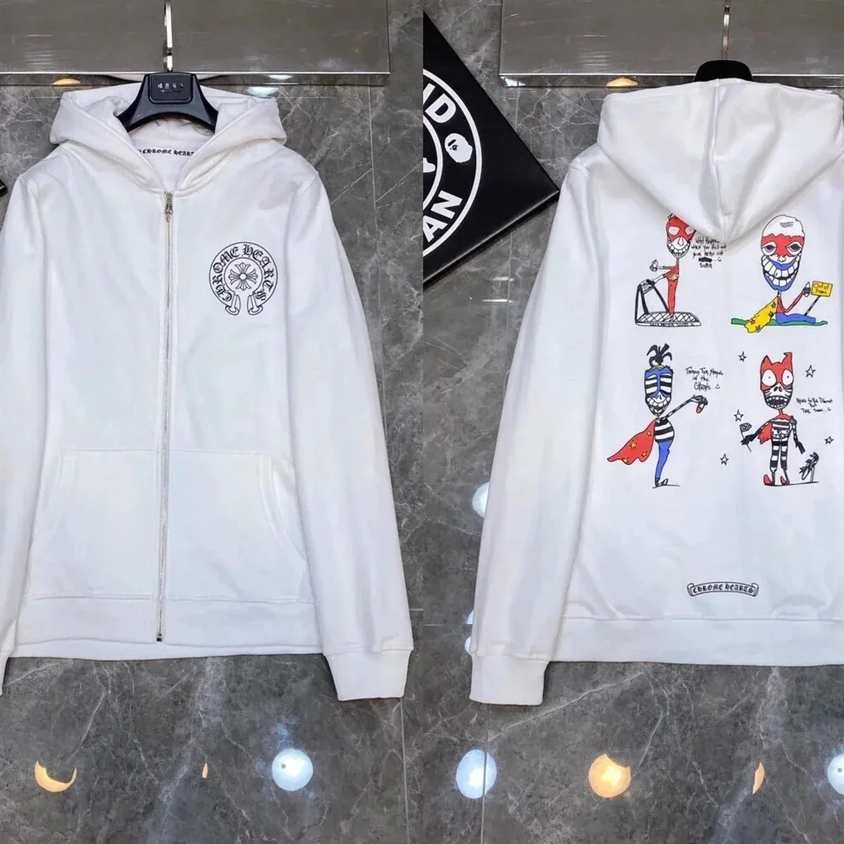 Chrome Hearts Chrome Hearts White Cartoon Print Zip-Up Hoodie White - 1