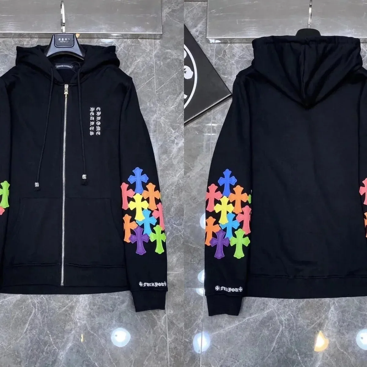 Chrome Hearts Chrome Hearts CH Plus Zip-Up Hoodie Black Rainbow Crosses Black - 1