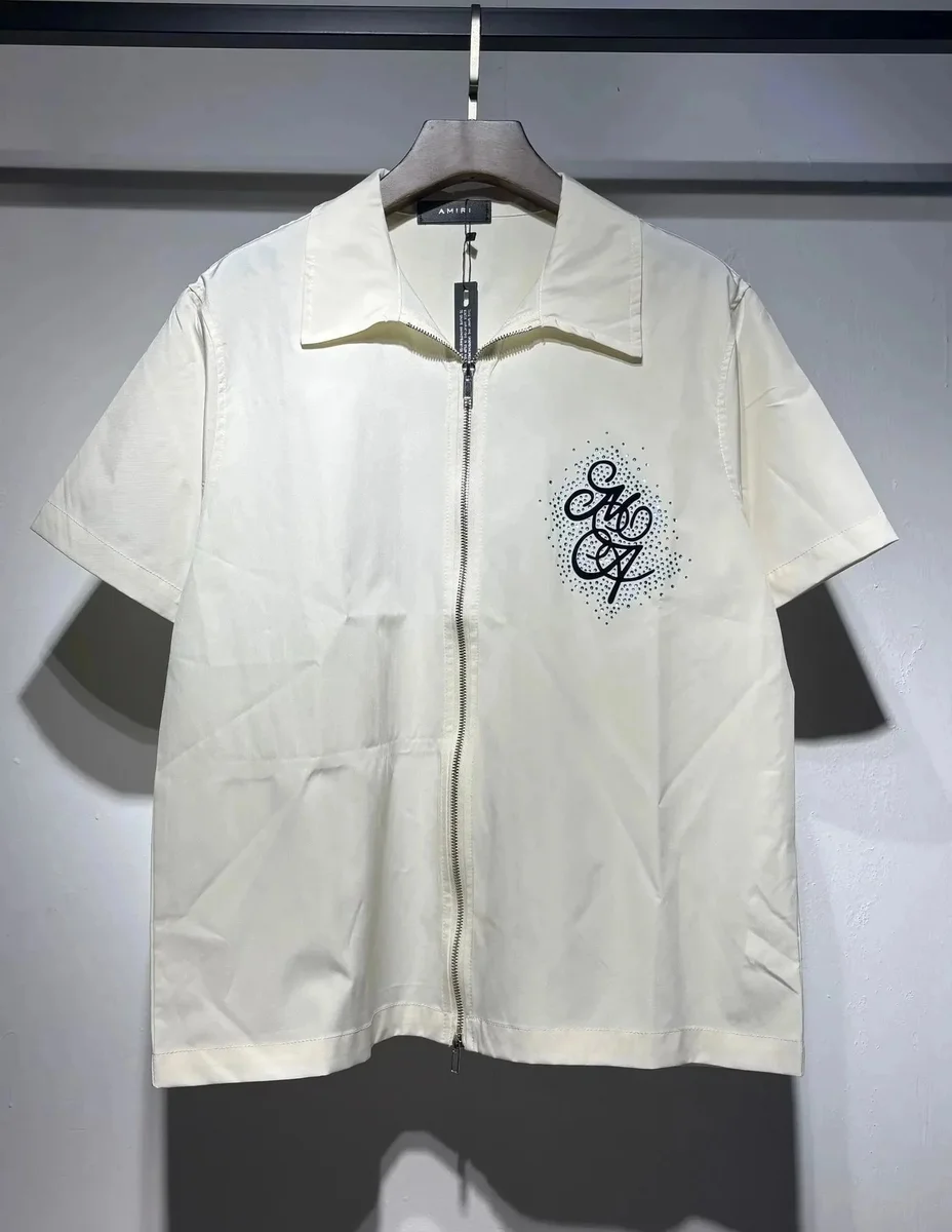 Amiri Amiri G9 Zip-Up Short Sleeve Shirt White - 1