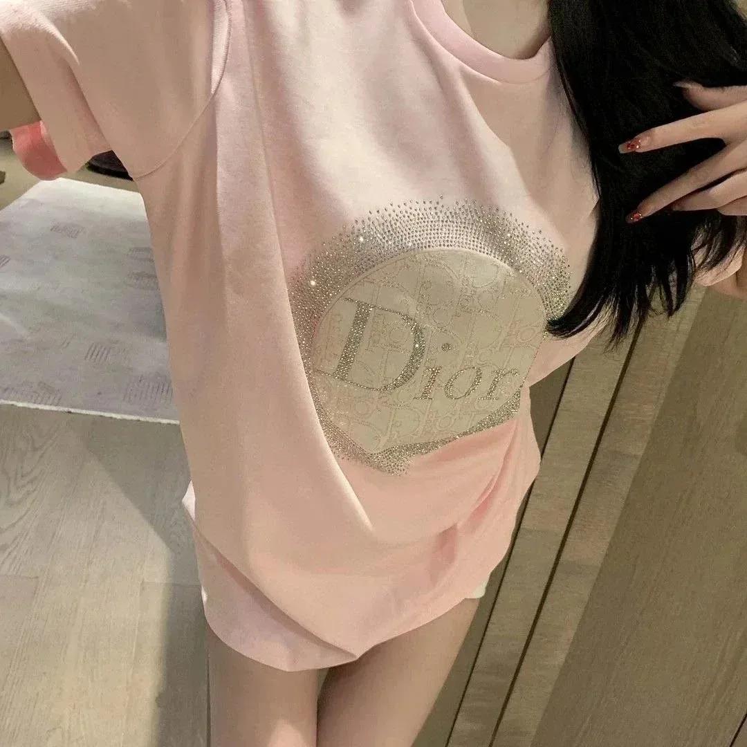 Dior Dior Pink Crystal Embellished T-Shirt Pink - 1