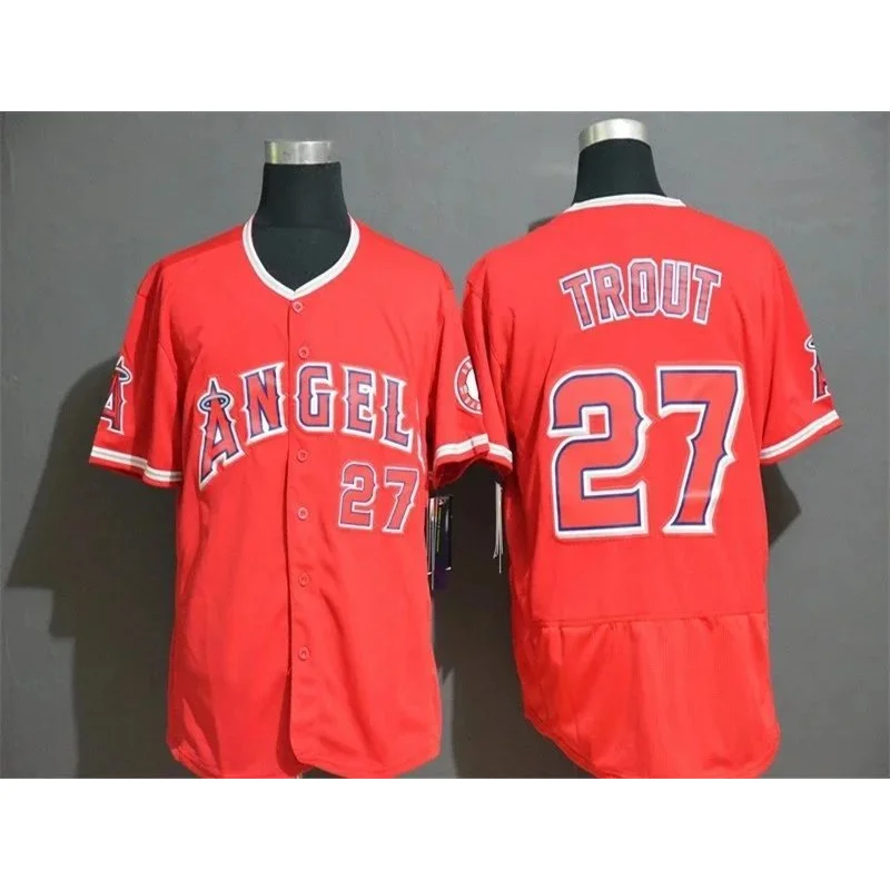 Other Los Angeles Angels Trout 27 Red Baseball Jersey Red - 1