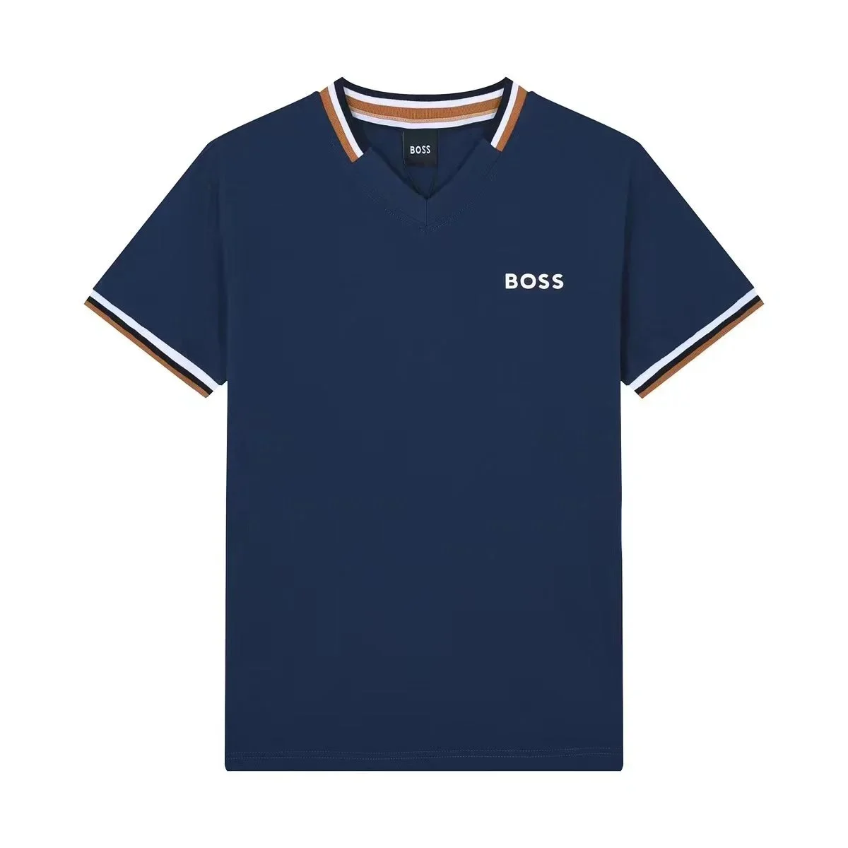 Hugo Boss HUGO BOSS Navy Blue V-Neck T-Shirt with Striped Trim Navy - 1