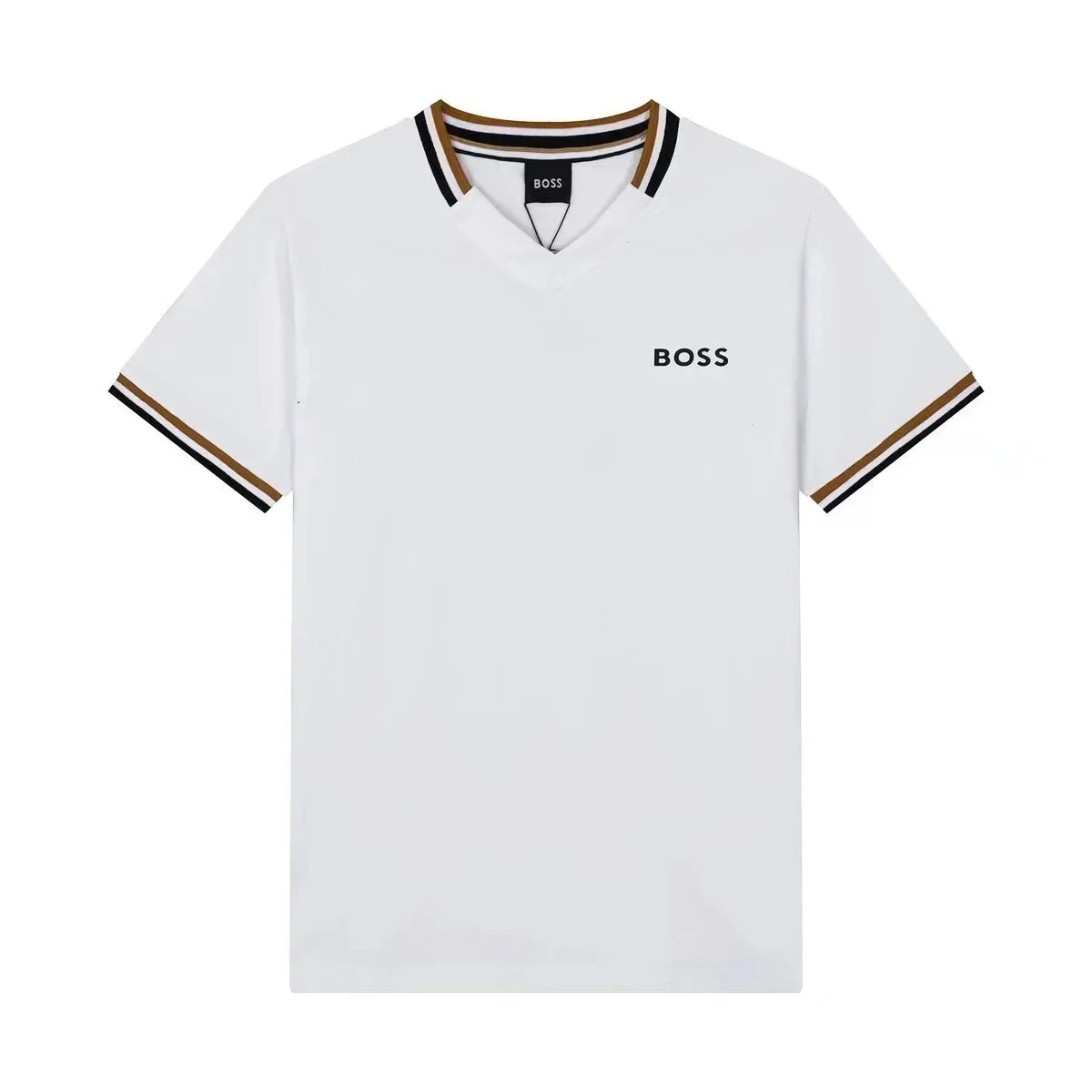 Hugo Boss HUGO BOSS White V-Neck T-Shirt with Striped Trim White - 1