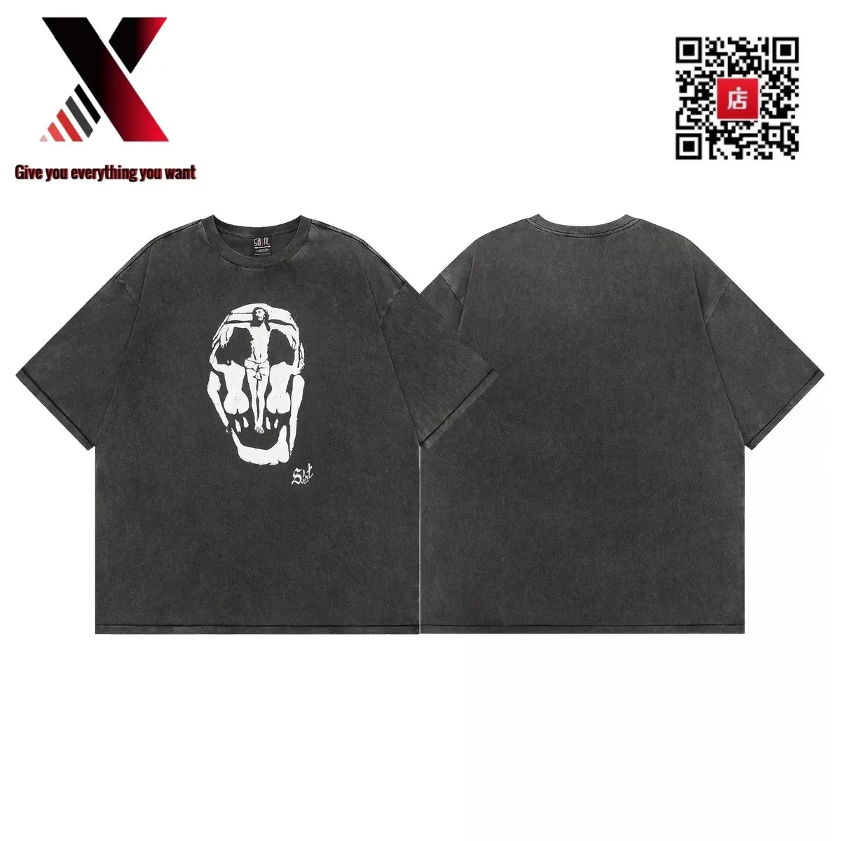 Other Unisex 32 Black Skull Print T-Shirt Black - 1