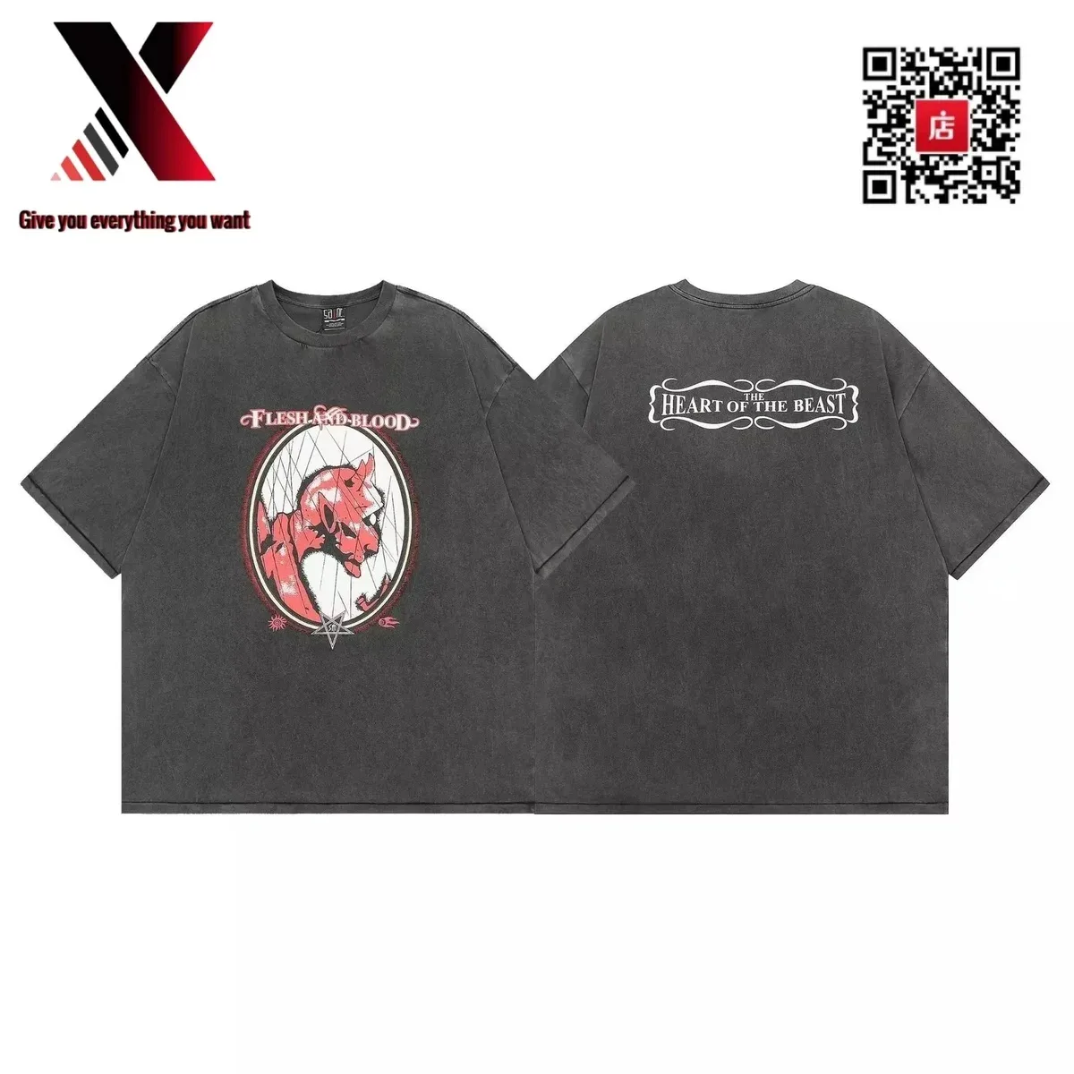 Other Unisex FLESH & BLOOD The Heart of the Beast Graphic T-Shirt Black Black - 1