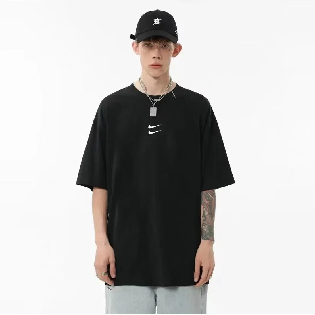 Nike Nike Oversized Swoosh T-Shirt Black Black - 1