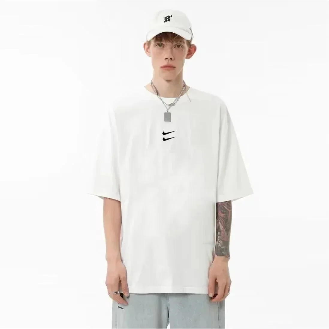Nike Nike Oversized T-Shirt White Black Swoosh White - 1