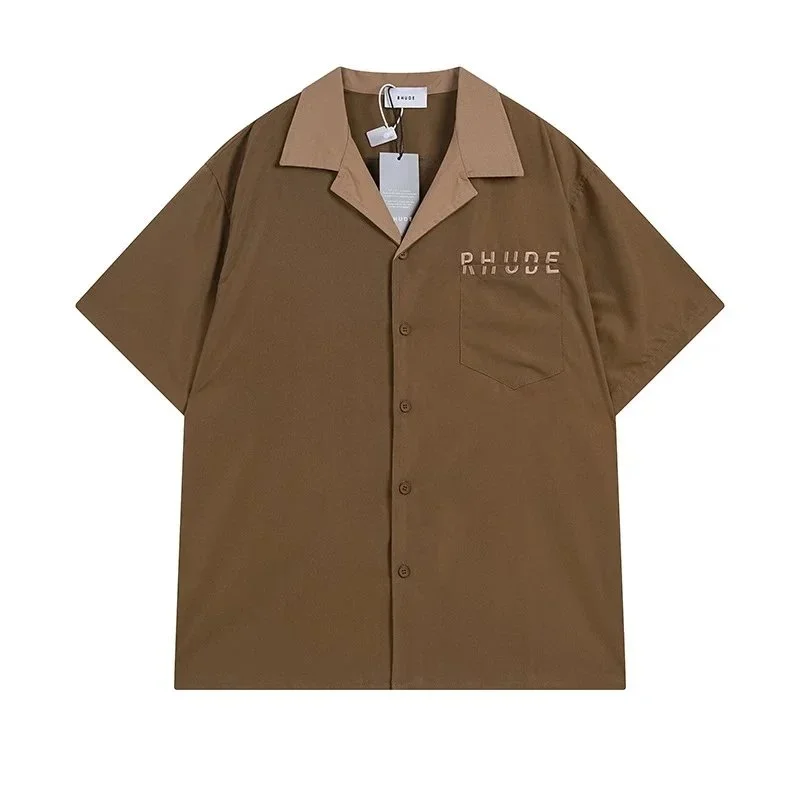 Rhude Rhude Brown Contrast Collar Short Sleeve Shirt Brown - 1