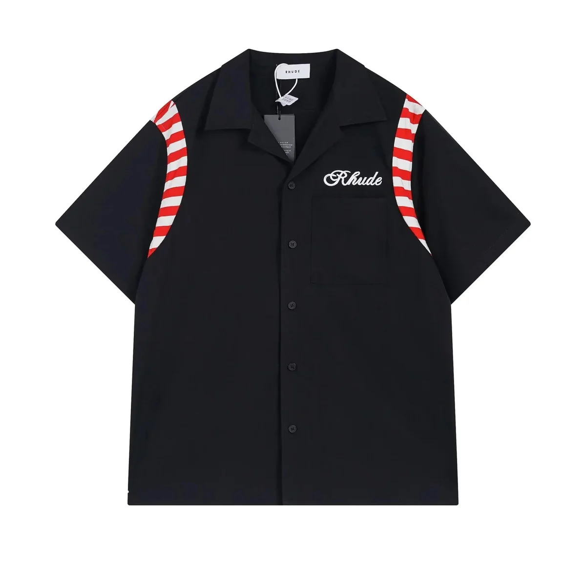 Rhude Rhude Black & Red Stripe Short Sleeve Shirt Black - 1
