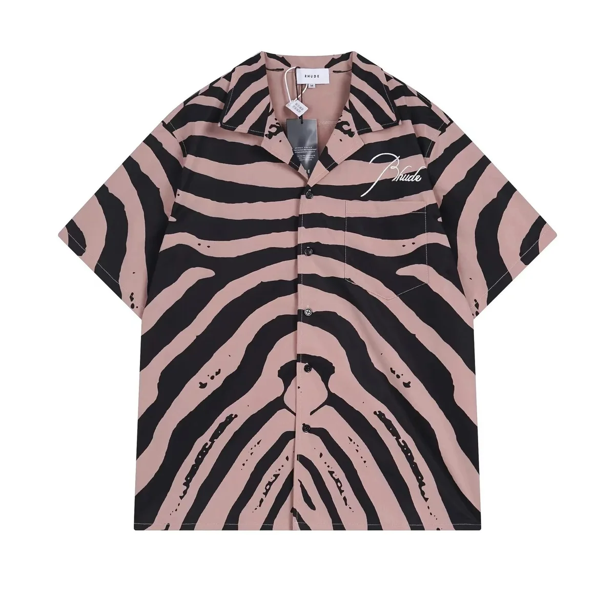 Rhude Rhude Zebra Stripe Short Sleeve Shirt Pink/Black Casual Pink - 1