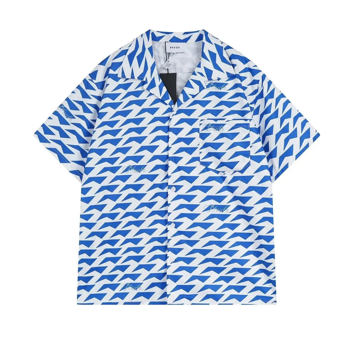 Rhude Rhude Blue & White Zigzag Short Sleeve Shirt Blue - 1
