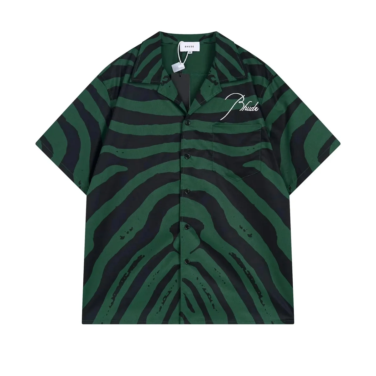 Rhude Rhude Rhecess Green Tiger Stripe Short Sleeve Shirt Green - 1