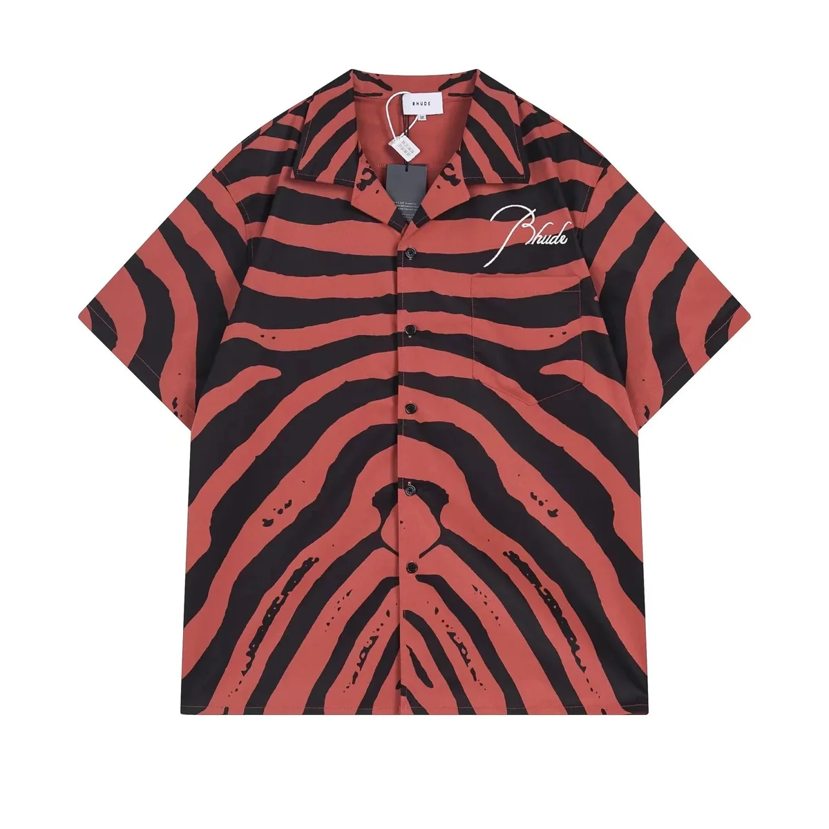 Rhude Rhude Tiger Stripe Short Sleeve Shirt Black - 1