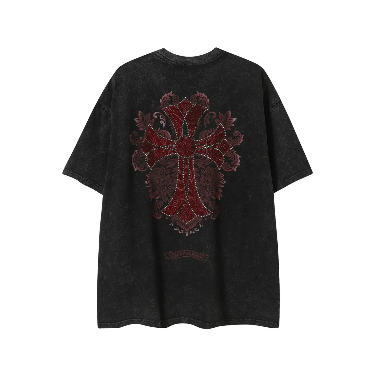 Chrome Hearts Chrome Hearts Cross Embellished Oversized T-Shirt Washed Black Red Black - 1