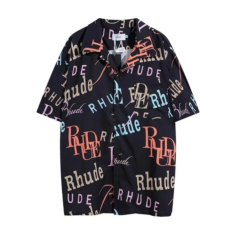 Rhude Rhude Print Short Sleeve Shirt Black Black - 1