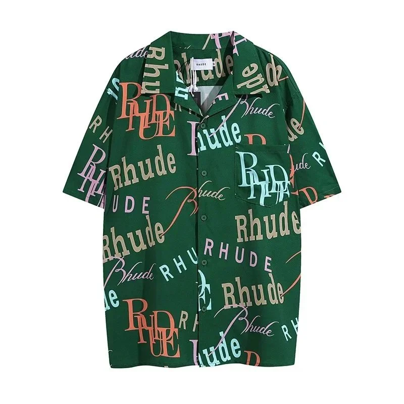 Rhude Rhude Green Rhude Print Short Sleeve Shirt Green - 1