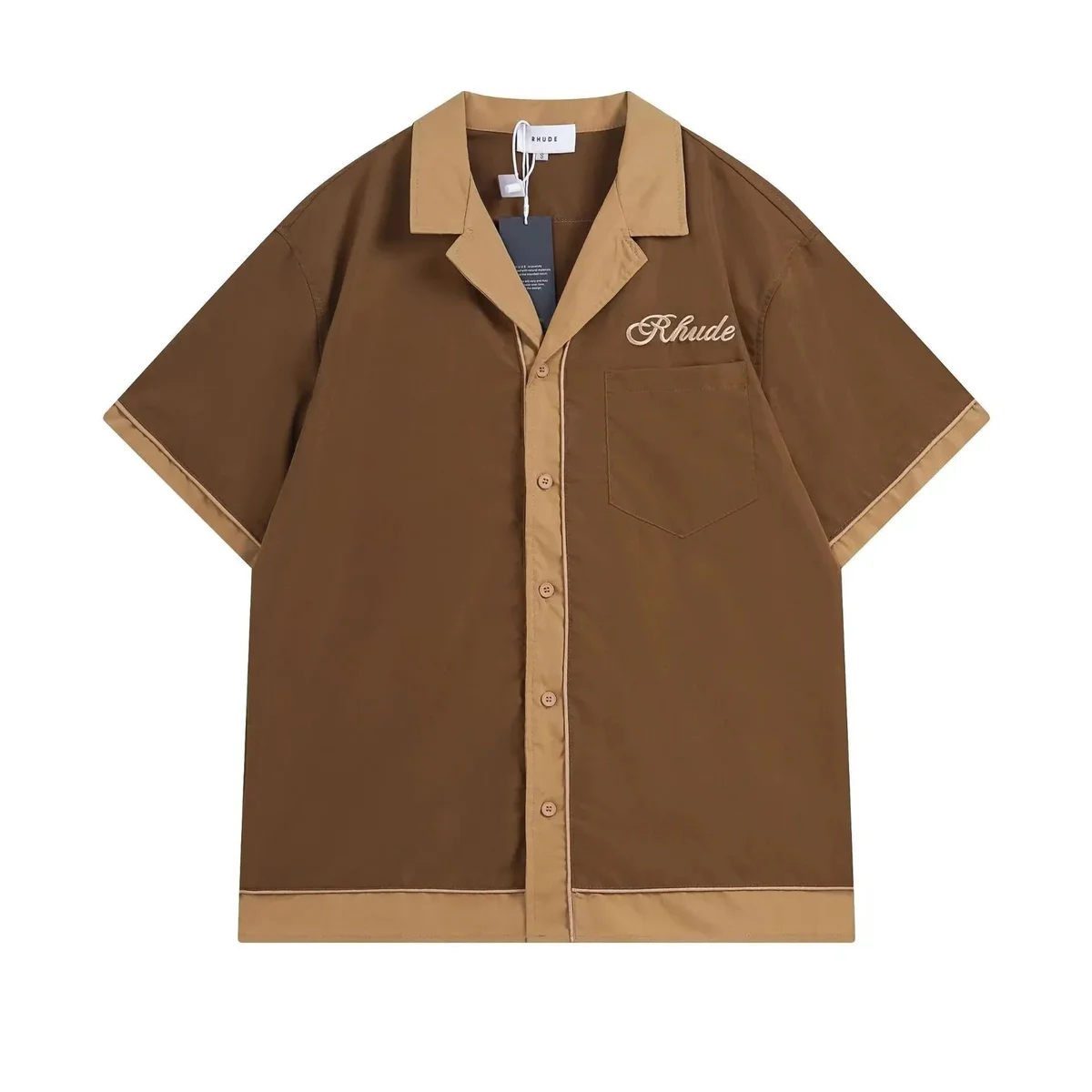 Rhude Rhude Brown & Beige Contrast Short Sleeve Shirt Brown - 1