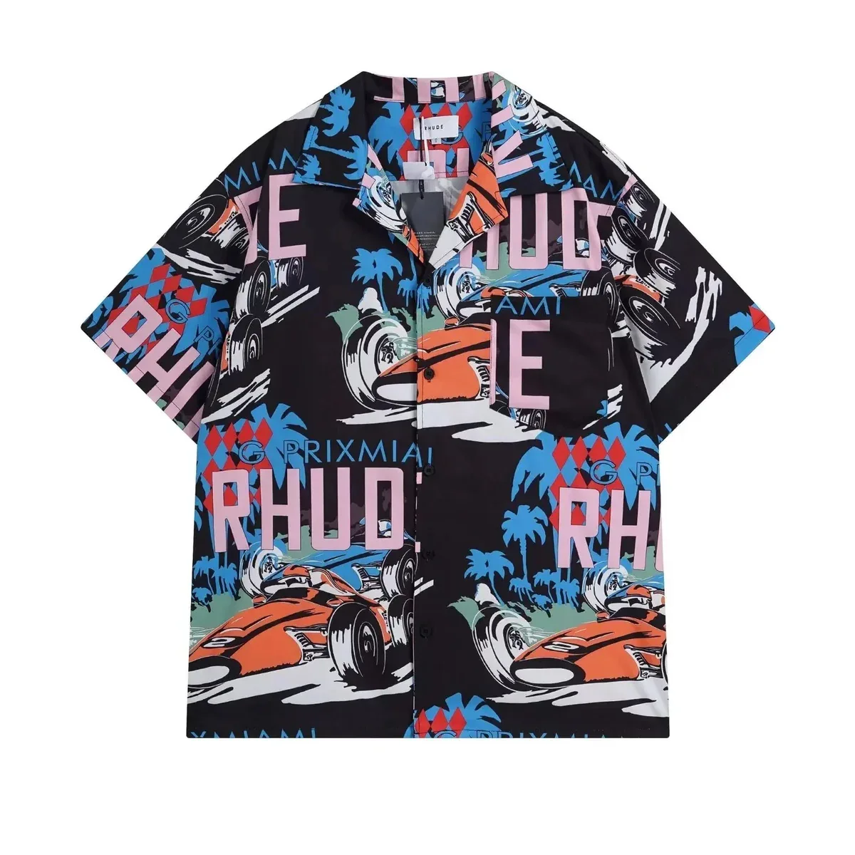 Rhude Rhude GPrixmia Racing Print Short Sleeve Shirt Black - 1