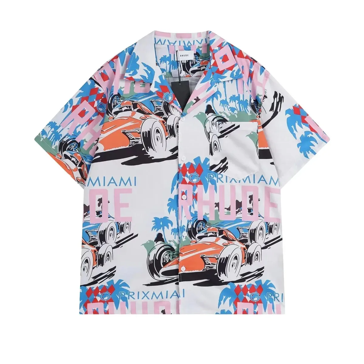 Rhude Rhude Miami De Race Car Print Short Sleeve Shirt White - 1