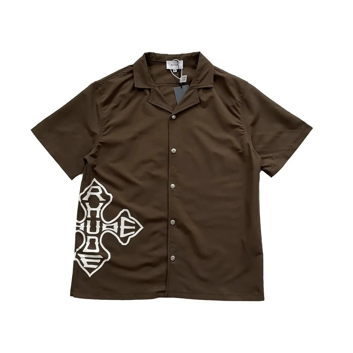 Rhude Rhude Brown Cross Print Short Sleeve Shirt Brown - 1