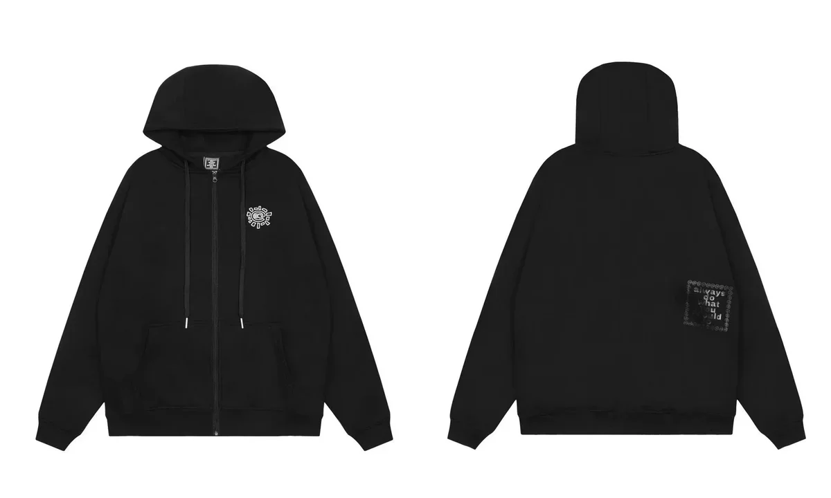 Other Black Zip-Up Hoodie with Embroidered Pockets Black - 1