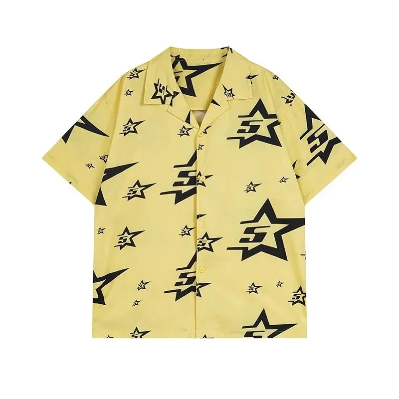 Other Yellow Star Print Short Sleeve Shirt Casual Top Yellow - 1