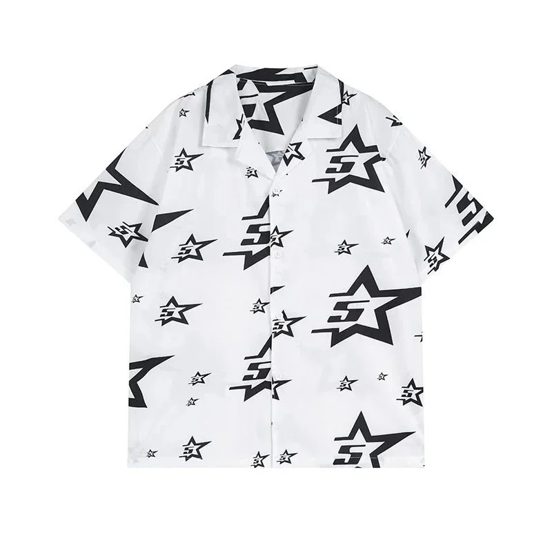Other White Star Print Short Sleeve Shirt Casual White - 1
