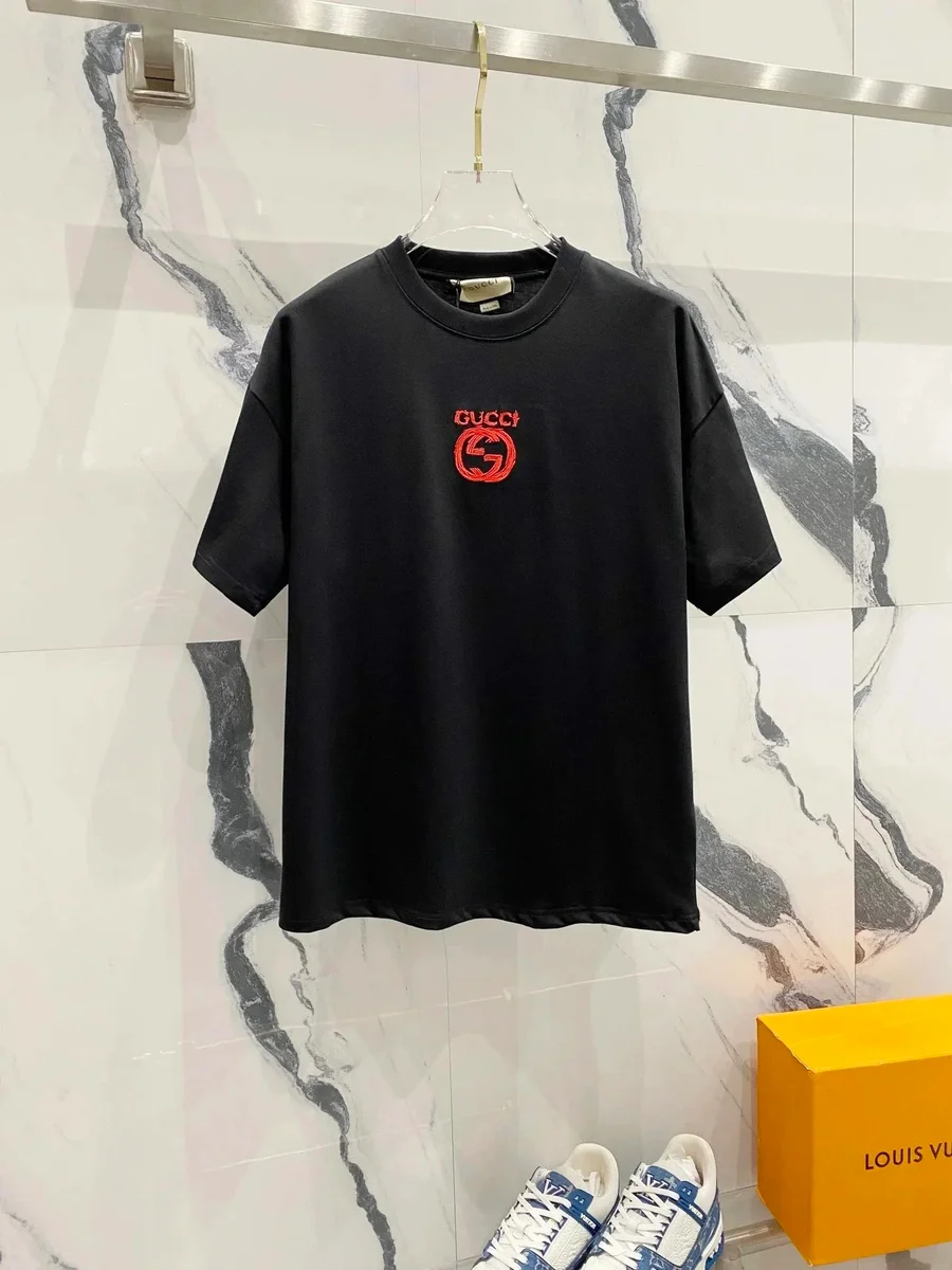 Gucci Gucci Red GG Logo Black T-Shirt Black - 1