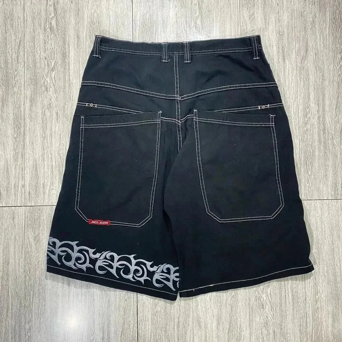 Other Black Tribal Embroidered Denim Shorts Black - 1