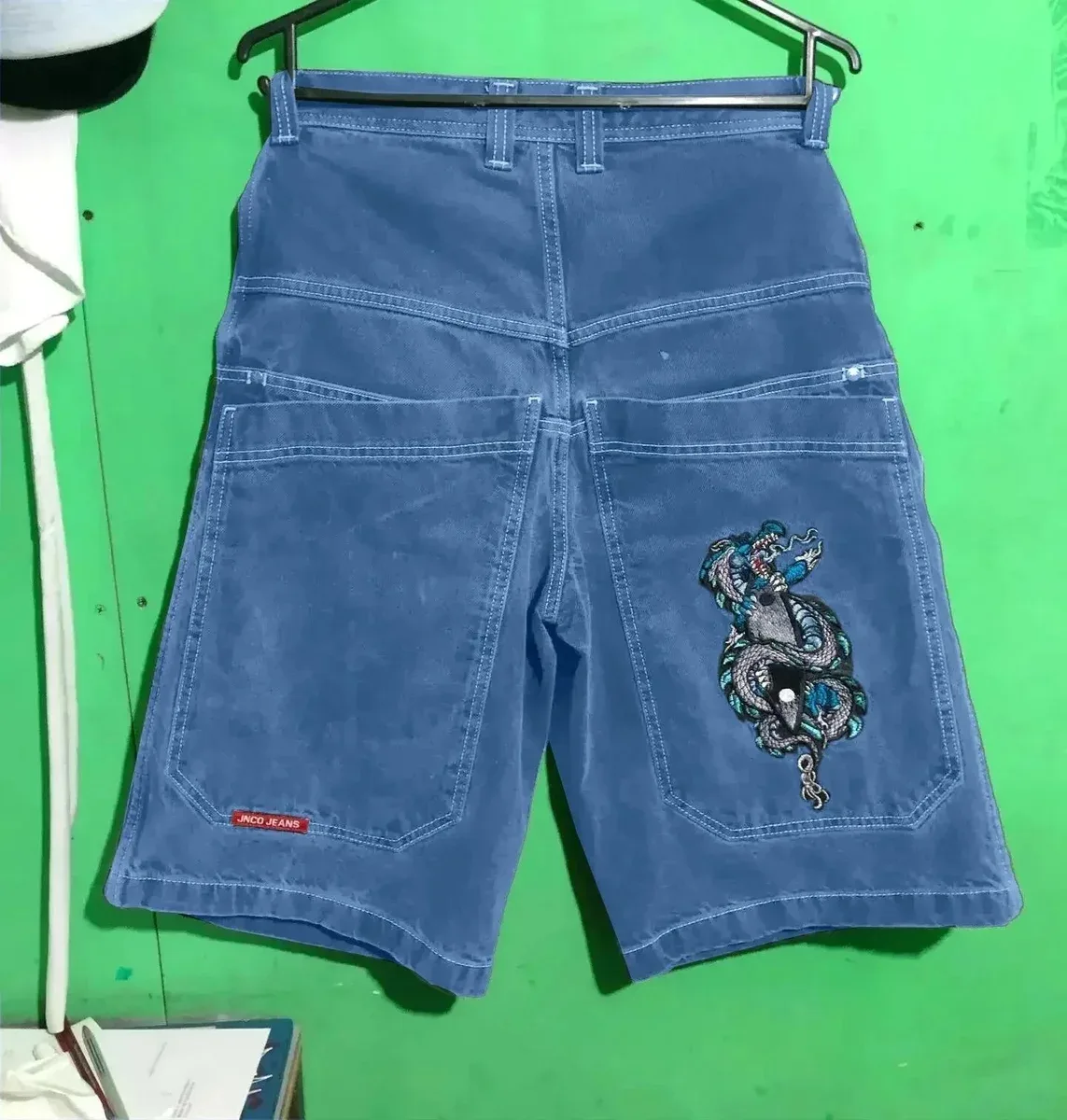 Other Blue Dragon Embroidered Denim Shorts Blue - 1
