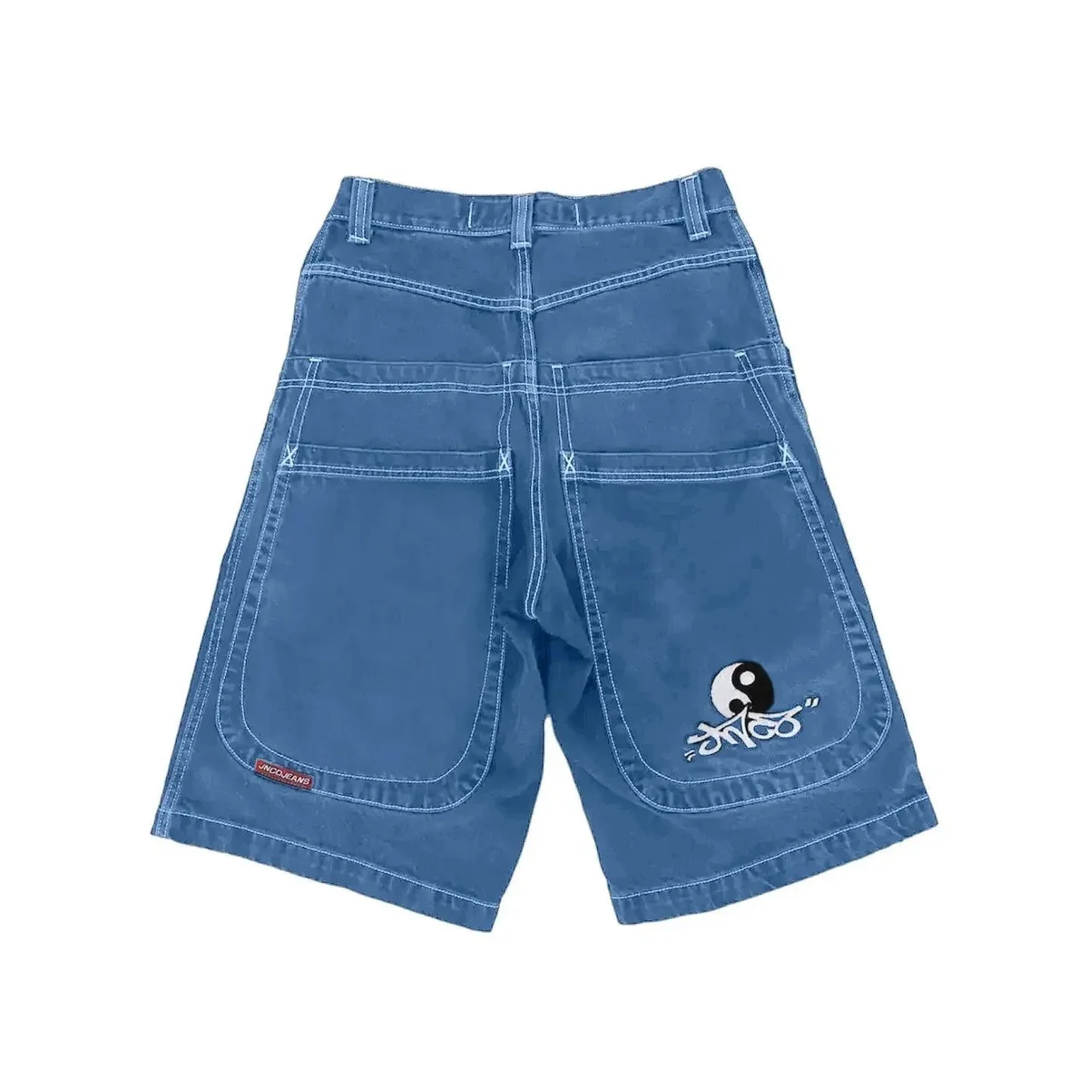 Other Unisex Blue Denim Shorts with Yin-Yang Embroidery Blue - 1