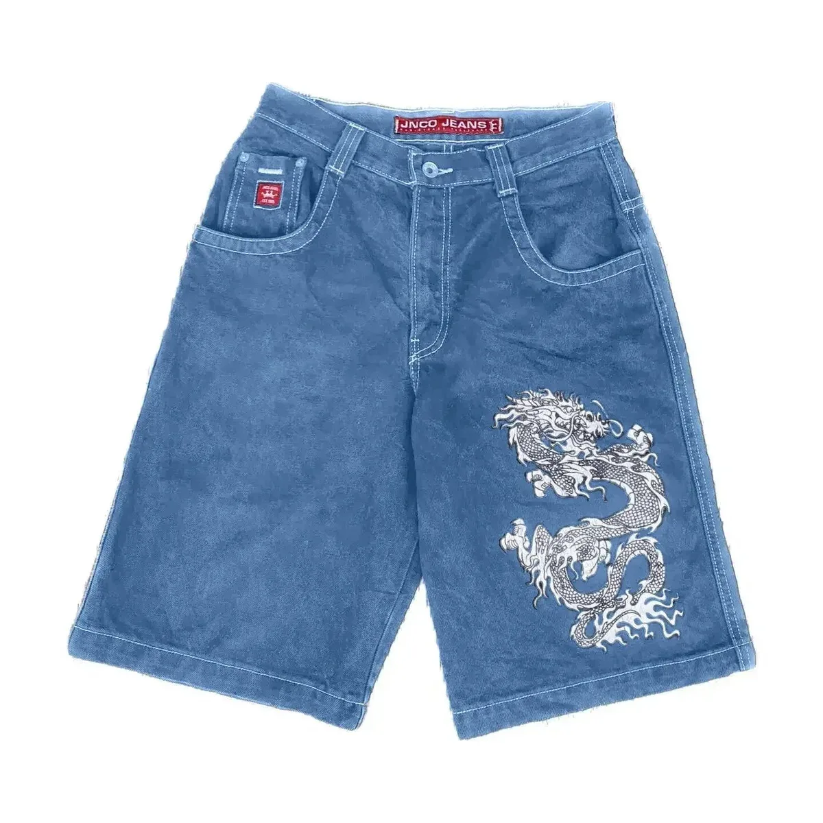 Other Dragon Embroidered Denim Shorts Blue Blue - 1