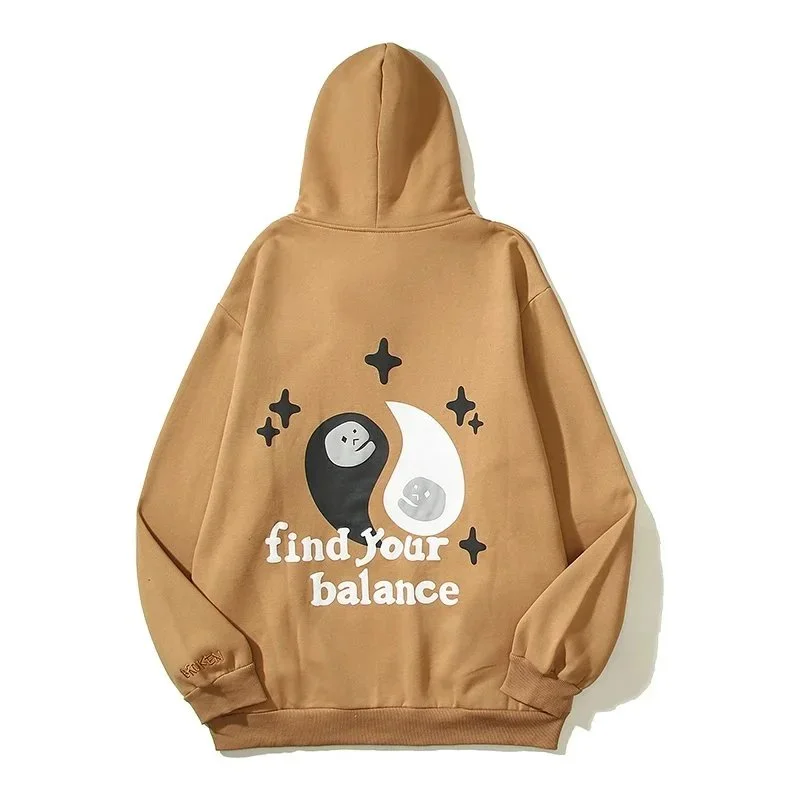 Other Unisex Tan 'Find Your Balance' Graphic Hoodie Beige - 1