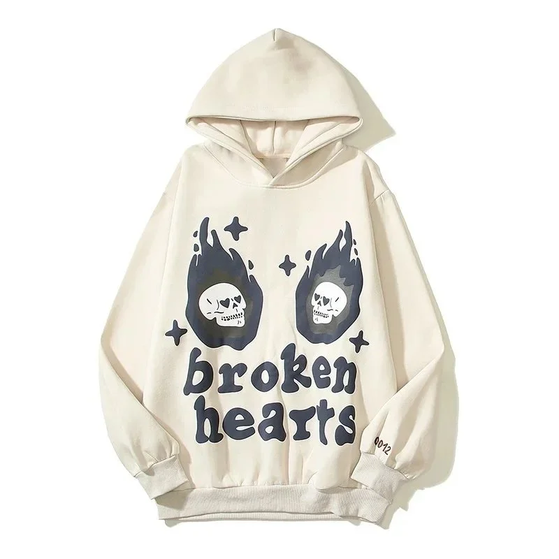 Other Unisex Broken Hearts Hoodie Cream Graphic Sweatshirt Cream - 1