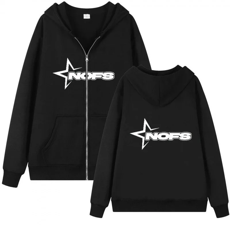 Other NOFS Black Zip-Up Hoodie with Star Logo Black - 1